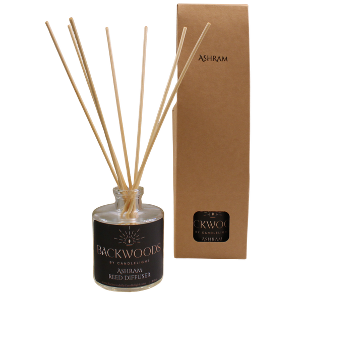 Non-toxic reed diffuser, natural reed diffuser sticks, white background. Ashram reed diffuser.
