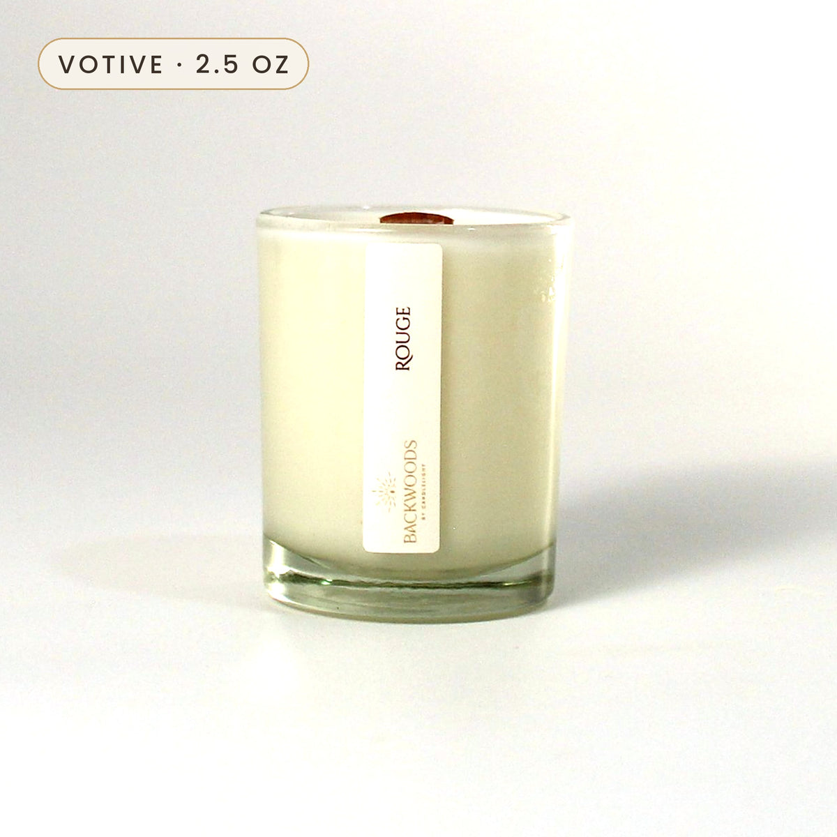 Rouge 2.5 oz votive candle with wooden wick