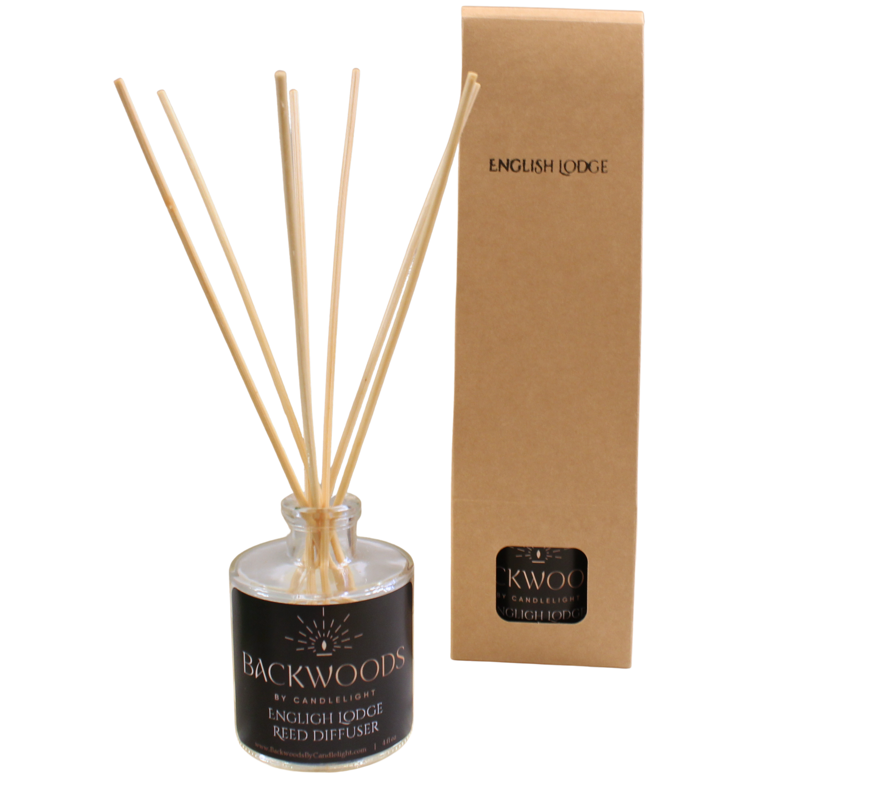 Non-toxic reed diffuser, natural reed diffuser sticks, white background. English Lodge reed diffuser.