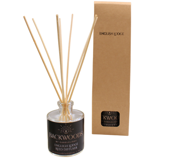 Non-toxic reed diffuser, natural reed diffuser sticks, white background. English Lodge reed diffuser.