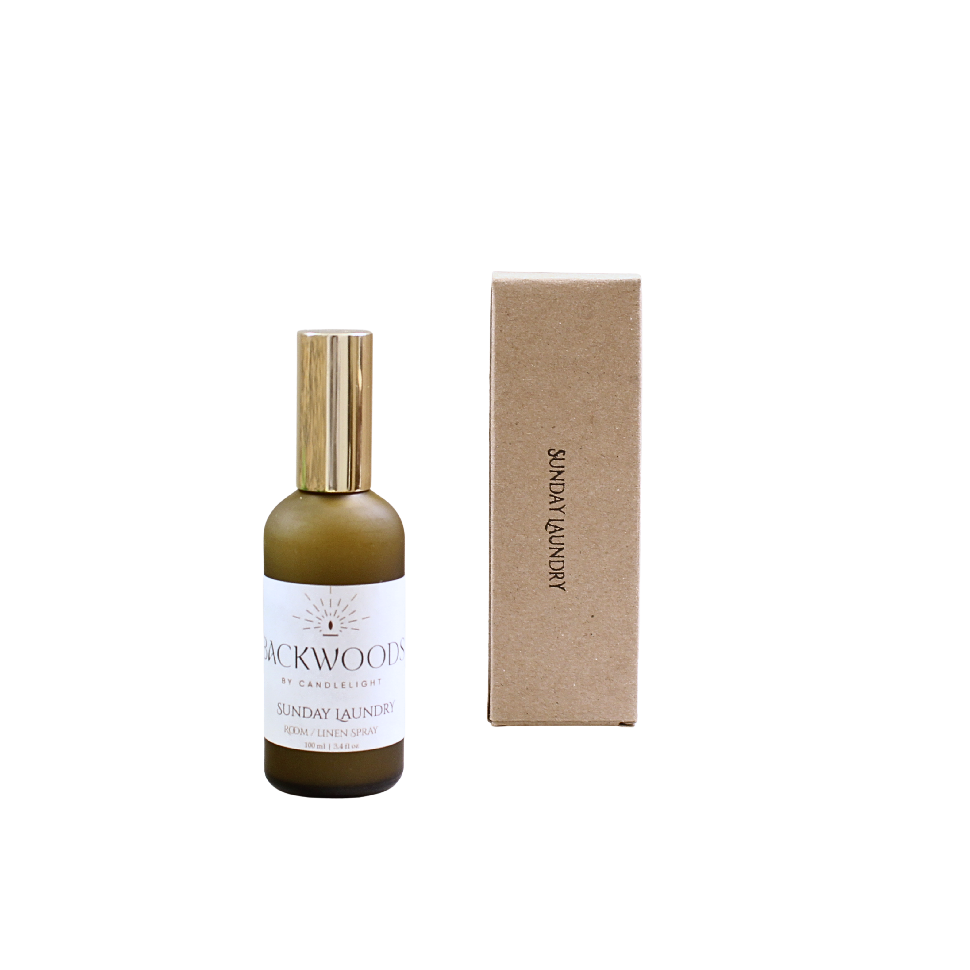 Backwoods bottle with gold cap and cardboard box on a white background